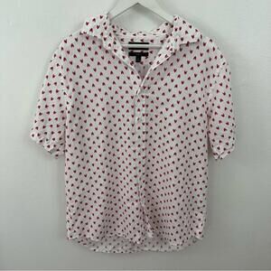 Banana Republic Linen Slim Fit Button Down Lobster Print Blouse Size L
